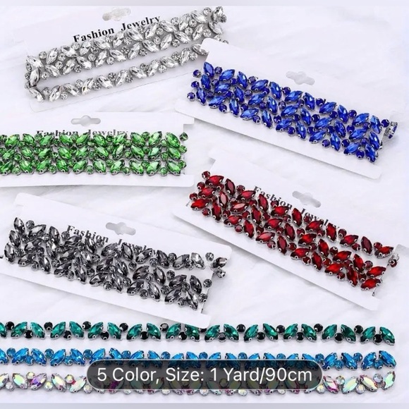 1 Yard Aqua Blue (Malachite) Rhinestone Iron-On Appliqué Trim | Clothing | New - Picture 5 of 8